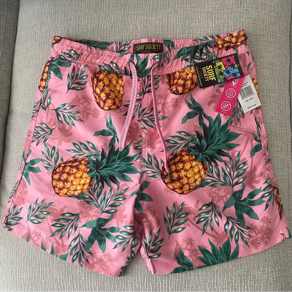 SURF SOCIETY Swim Trunks with Pineapple Pattern Size Large